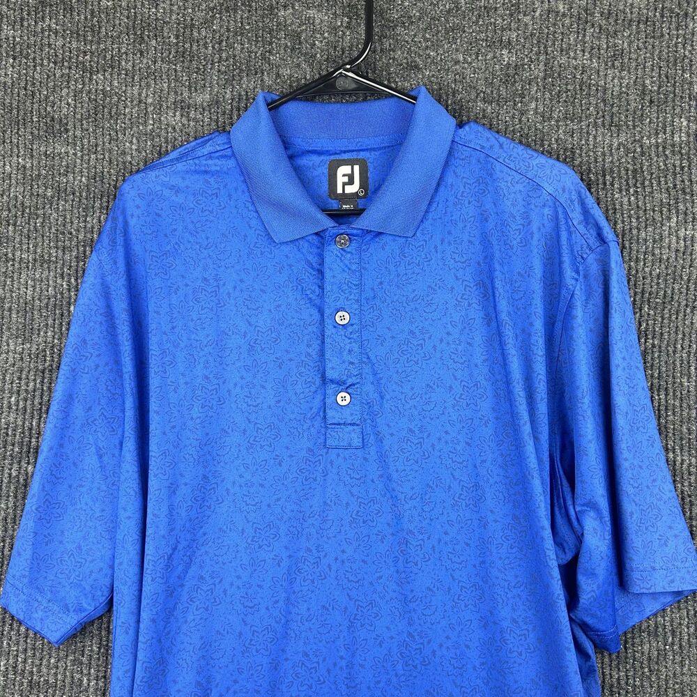 FootJoy FJ Golf Polo Men’s Shirt Size L Blue Floral Pattern Casual Short Sleeve